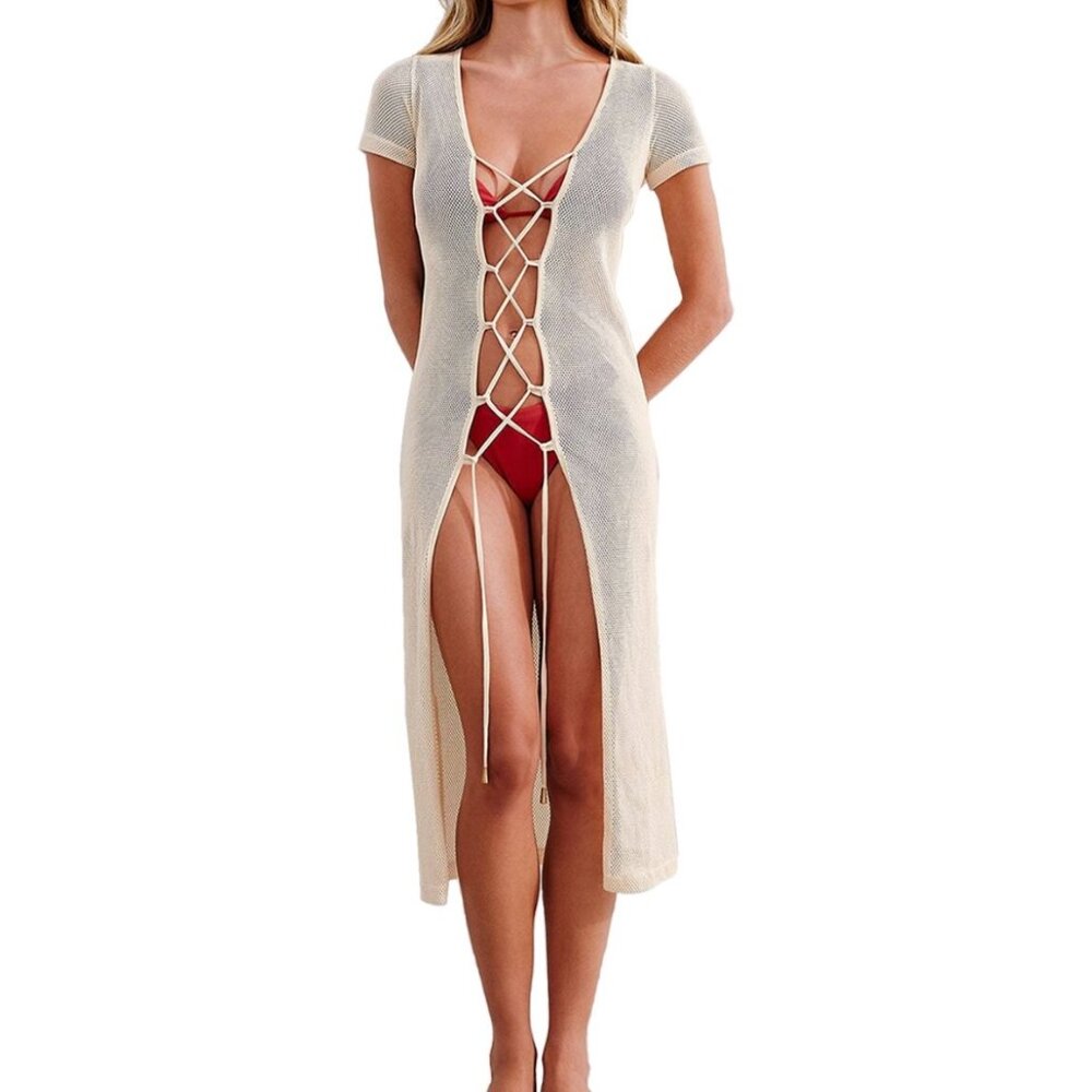 VIX - HANNAH MIDI DRESS - OFF WHITE - SIZE LARGE